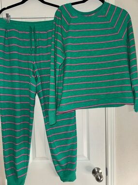 Green and Pink Stripe Lounge Set - Cozy Two-Piece